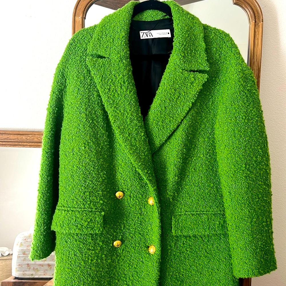 Zara teddy jacket green